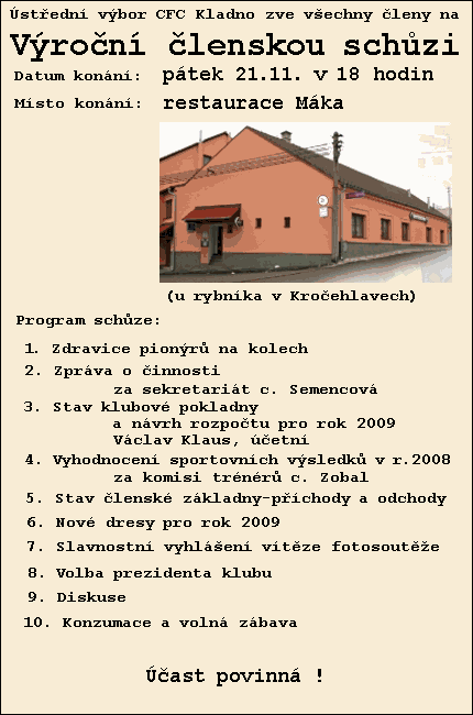 Pozvánka na výroční členskou schůzi