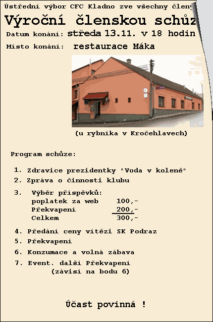 Pozvánka na schůzi