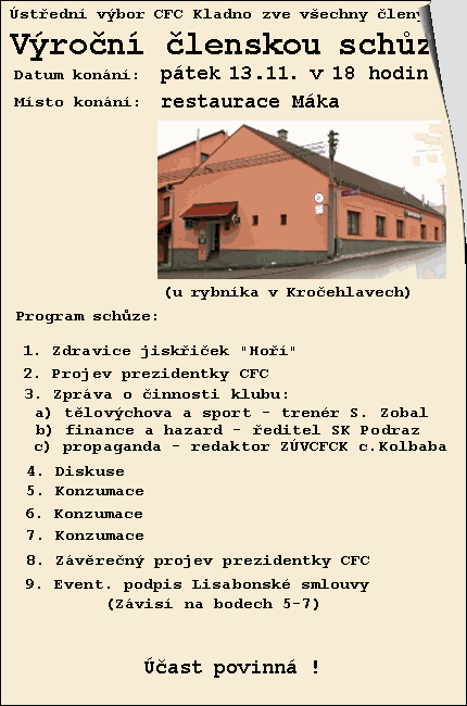 Pozvánka na schůzi